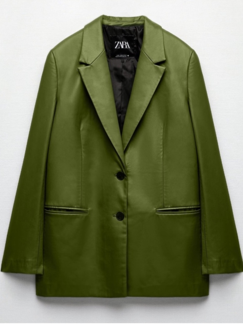 ZARA Olive Green Vegan Leather Blazer Size Medium - Picture 2 of 12